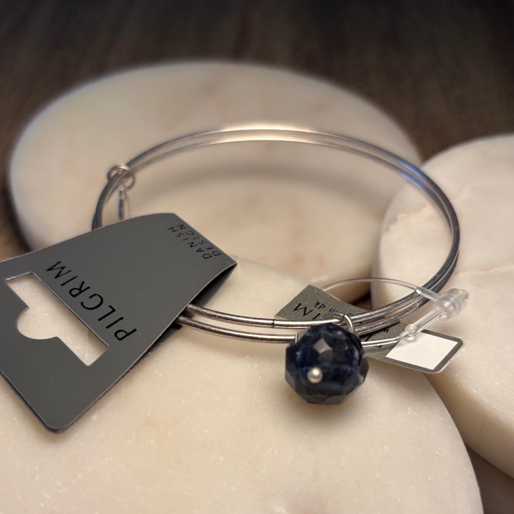 (#14) Pilgrim Silver Bracelet with Dark Blue Gem